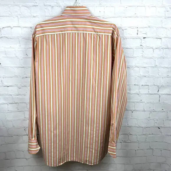 Tailor Byrd Mens Large Dress Shirt Button up Stiped Careerwear Office Salmon - Picture 2 of 14
